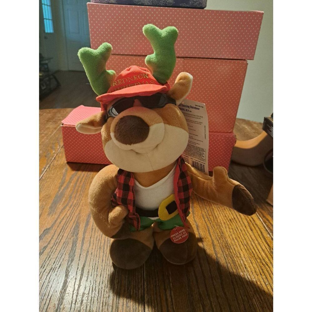 Home Accents Holiday 12" Animated Redneck Christmas Reindeer Plush Gift Decor